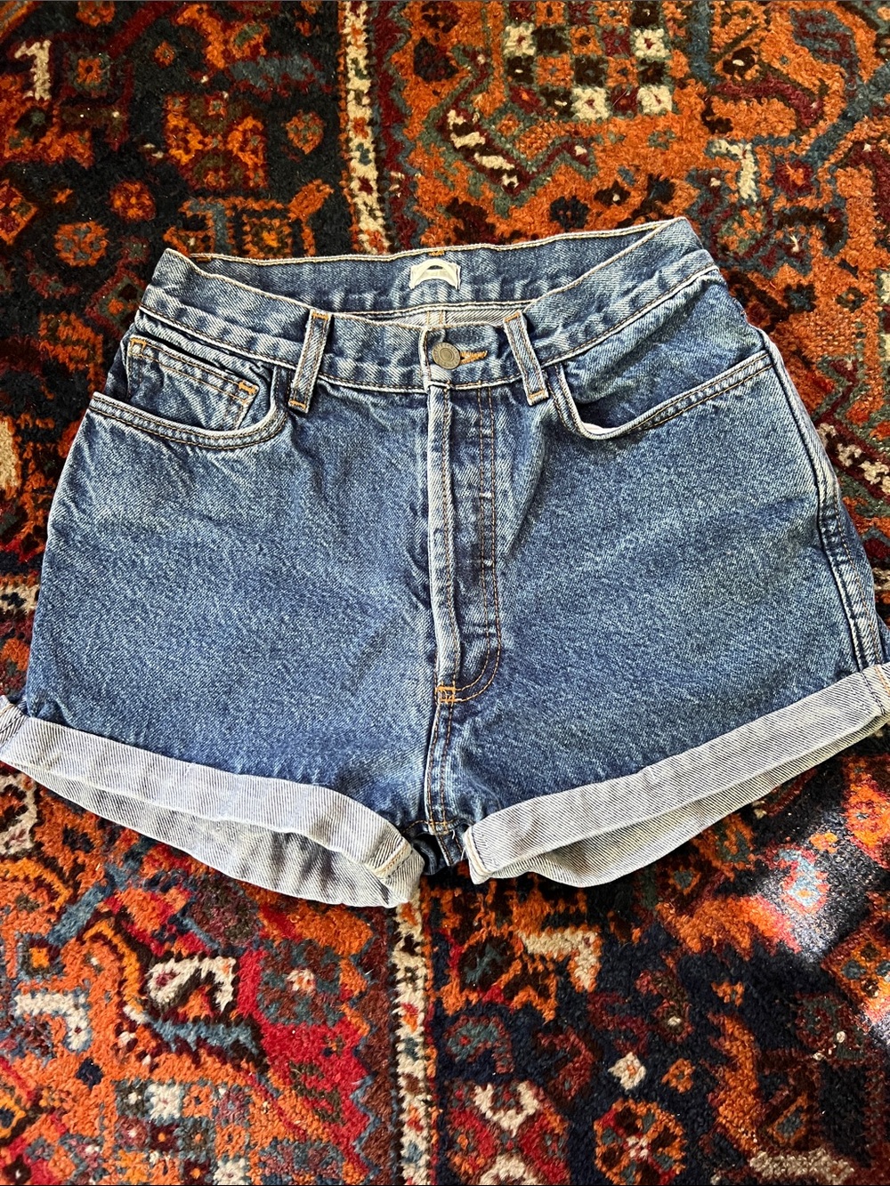 High-Rise Washed Blue Denim Shorts - Women